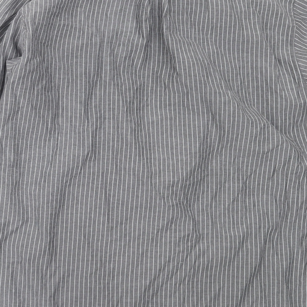 Tom Hagan Mens Grey Striped Polyester Button-Up Size XL Collared
