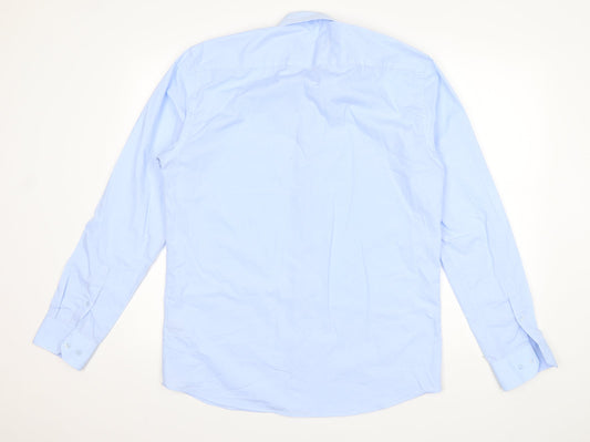 Primark Mens Blue Polyester Button-Up Size 15.5 Collared Button
