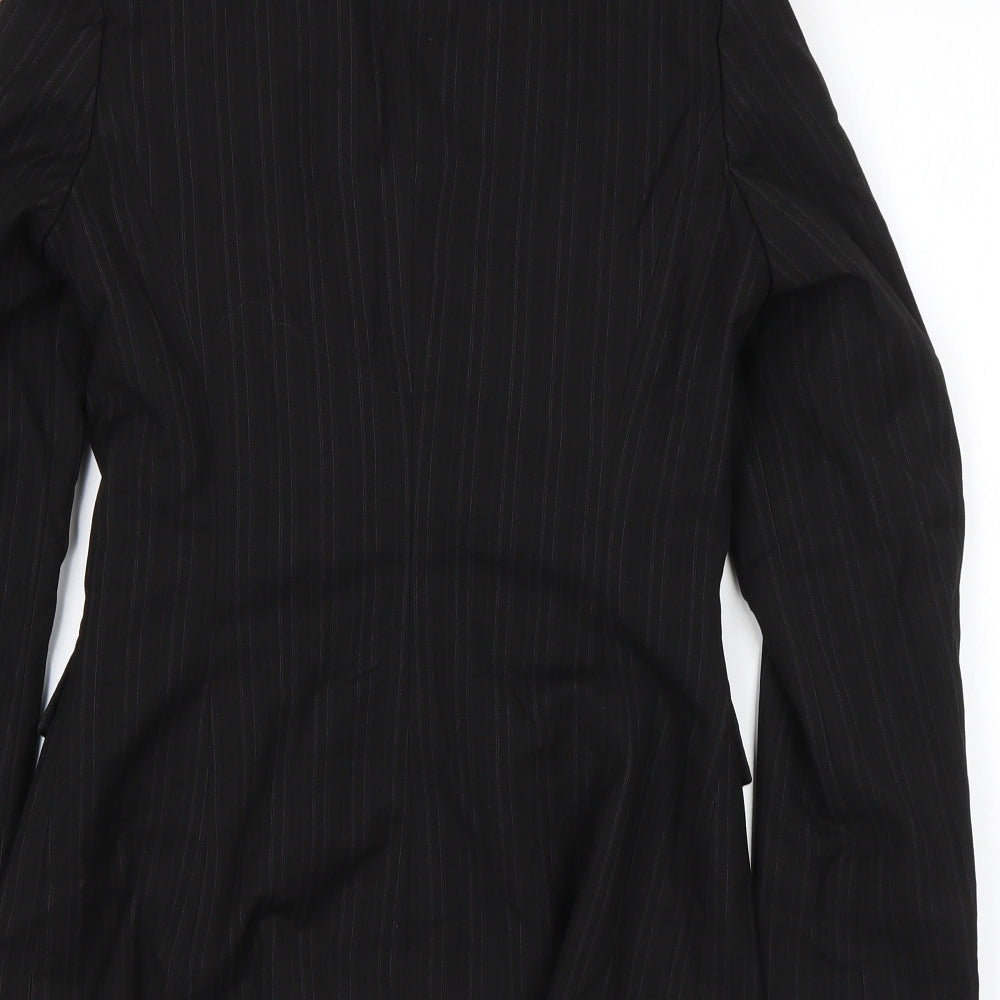 Brand and care label for Slater women’s black striped polyester jacket suit jacket, size UK 6