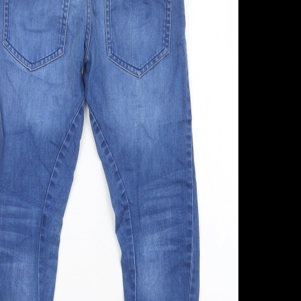 Brand and care label for Next boys’ blue cotton straight jeans, size 9, months regular drawstring