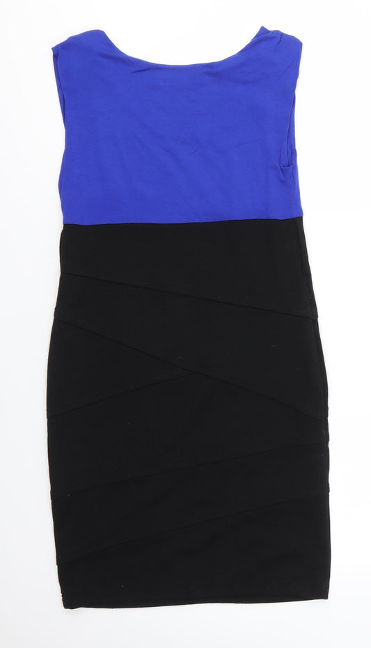 Dorothy Perkins Womens Blue Viscose Pencil Dress Size 12 Round Neck