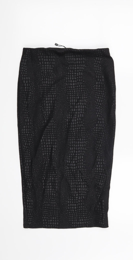 Additional front view of PRETTYLITTLETHING women’s black animal print polyester straight & pencil skirt, size UK 8