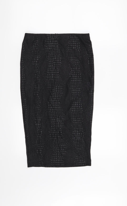 Pretty Little Thing Womens Black Animal Print Polyester Straight & Pencil Skirt Size 8