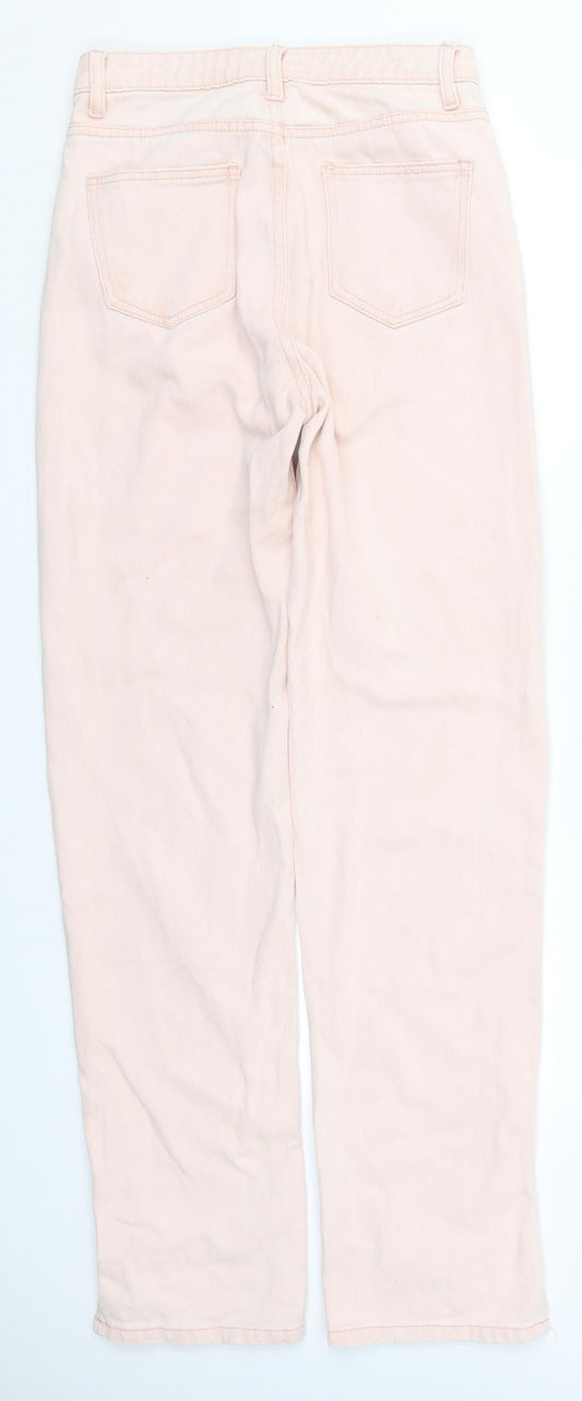 PRETTYLITTLETHING Womens Pink Cotton Straight Jeans Size 6 L32 in Regular Button
