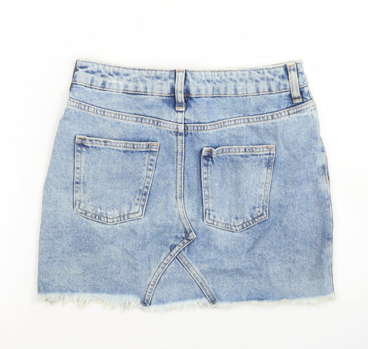 Divided Womens Blue  Cotton A-Line Skirt Size 8   Button