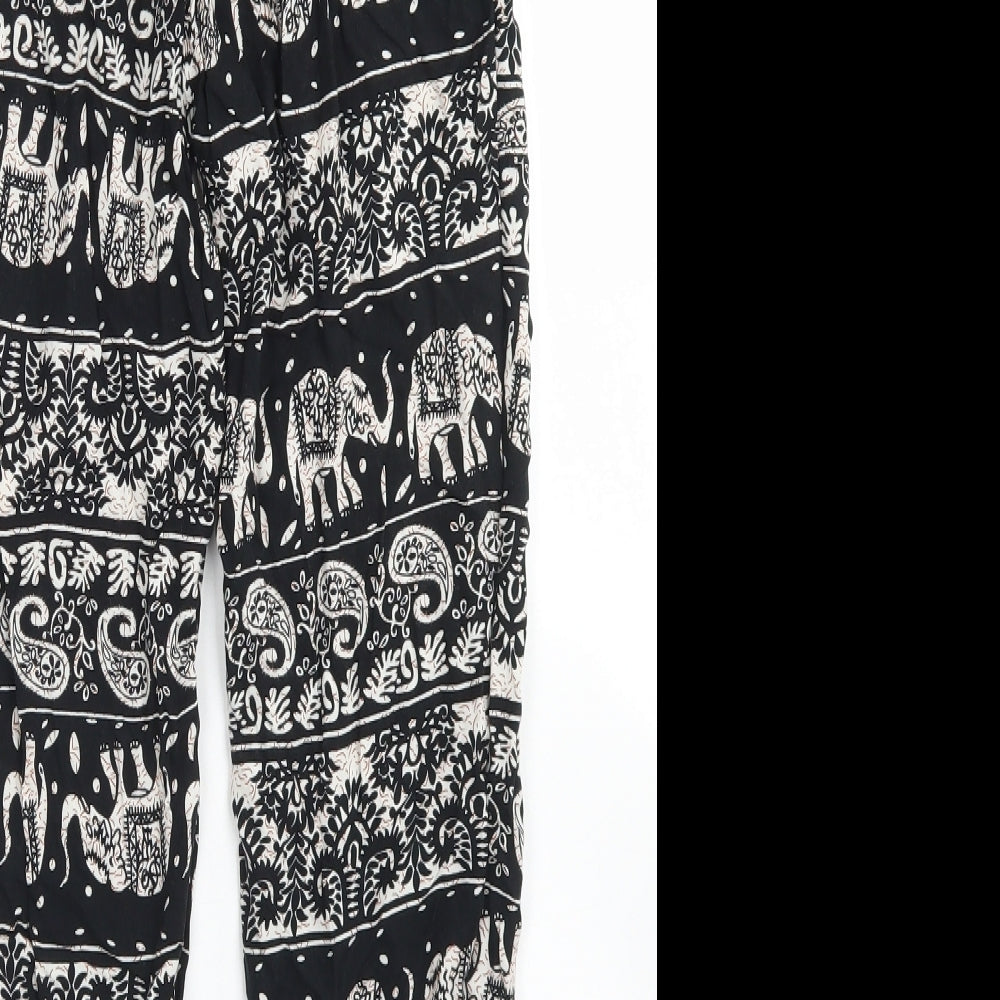 Julia Womens Black Fair Isle Cotton Harem Trousers Size S L23 in Regular