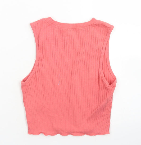 Shein Womens Pink Cotton Cropped Tank Size XS Crew Neck - Lettuce Edging