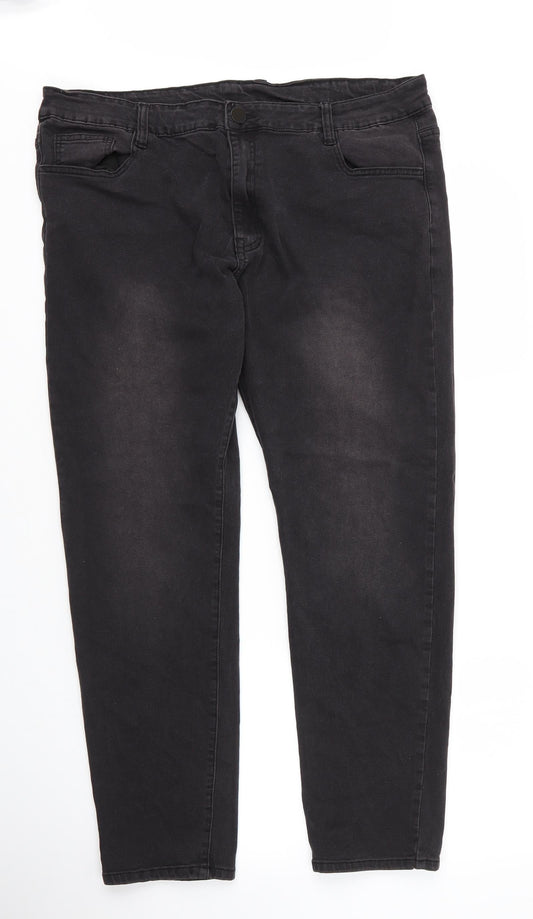 Additional front view of SHEIN women’s black cotton tapered jeans, size UK 36, in, 29-inch leg regular zip