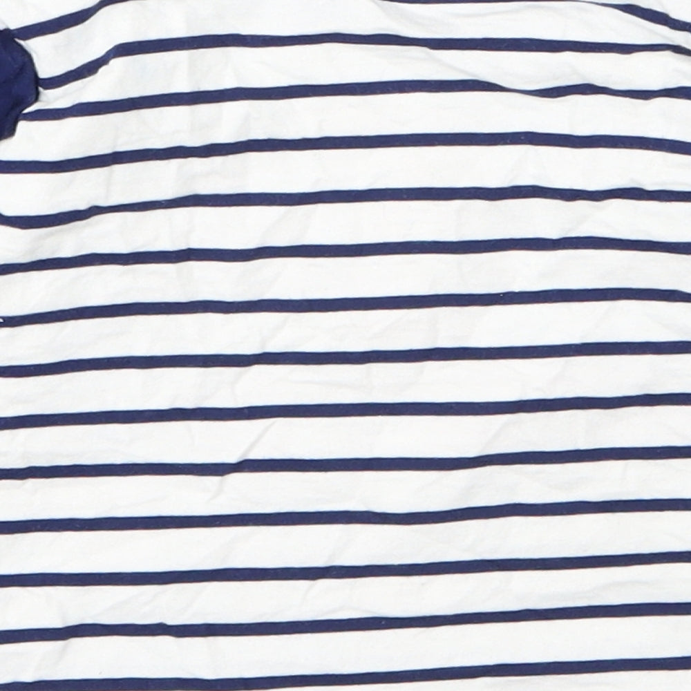 Mini Club Boys White Striped Cotton Basic T-Shirt Size 12 Months Round Neck Button