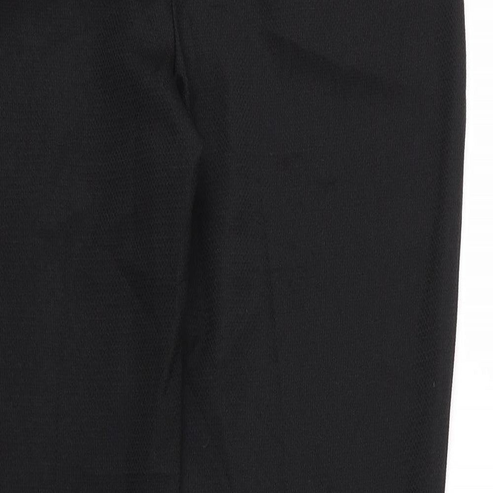 Brand and care label for Dorothy Perkins women’s black polyester carrot trousers, size UK 10, 27-inch leg regular zip
