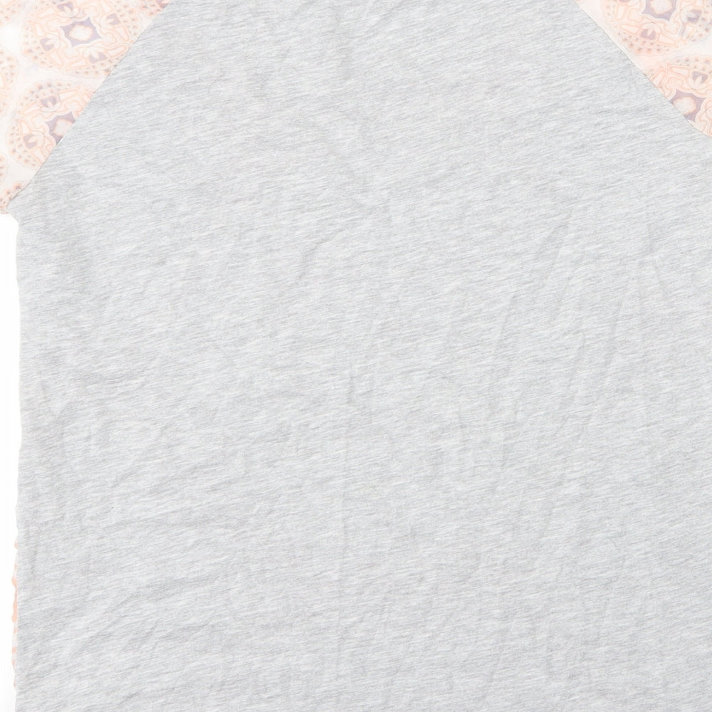 Primark Womens Grey Floral Viscose Basic T-Shirt Size 8 Round Neck