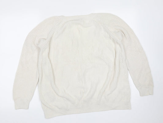 TU Womens Ivory V-Neck Cotton Pullover Jumper Size 12