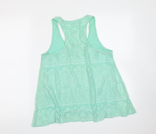 Papaya Womens Green Geometric Viscose Basic Tank Size 10 Round Neck