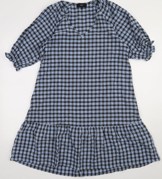 NEXT Womens Blue Check Cotton A-Line Size 10 V-Neck Pullover