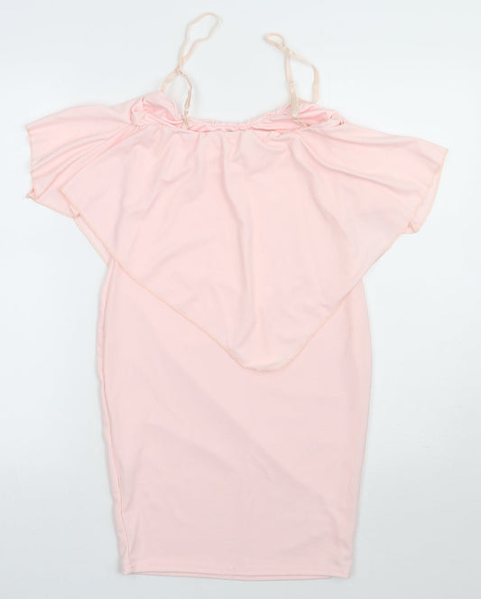 Preworn Womens Pink Polyester Bodycon Size 8 Square Neck Pullover
