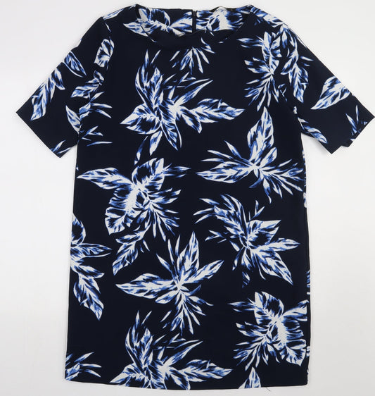 Additional front view of Only women’s blue geometric polyester a-line, size UK 14, crew neck zip