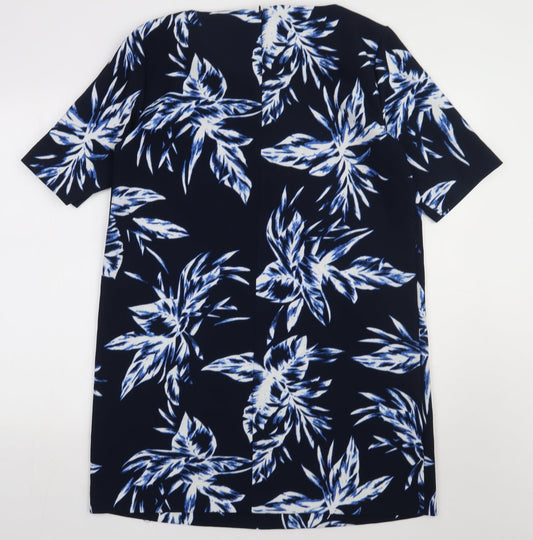 Only Womens Blue Geometric Polyester A-Line Size 14 Crew Neck Zip