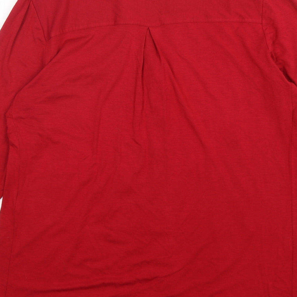 EWM Womens Red Viscose Basic Button-Up Size 10 V-Neck