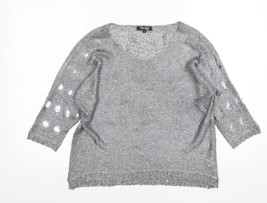 Stella Morgan Womens Silver Round Neck Polyester Pullover Jumper Size 10