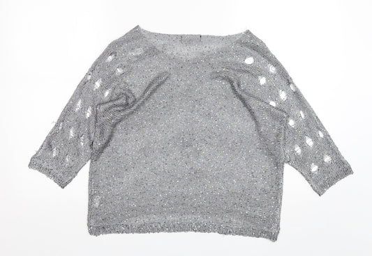 Stella Morgan Womens Silver Round Neck Polyester Pullover Jumper Size 10