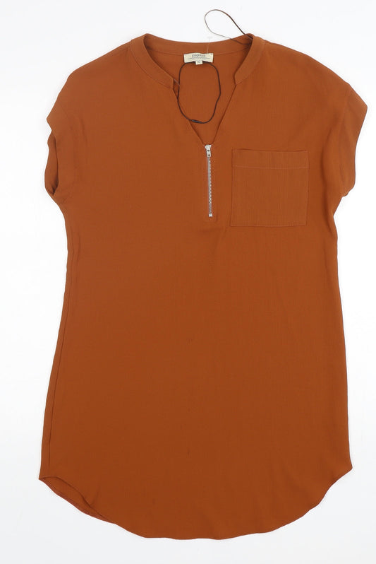Additional front view of Papaya women’s brown polyester sheath, size UK 10, v-neck