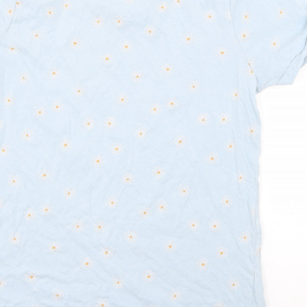 Primark Girls Blue Floral Cotton Basic T-Shirt Size 12-13 Years Round Neck Pullover - No Rain, No Flowers