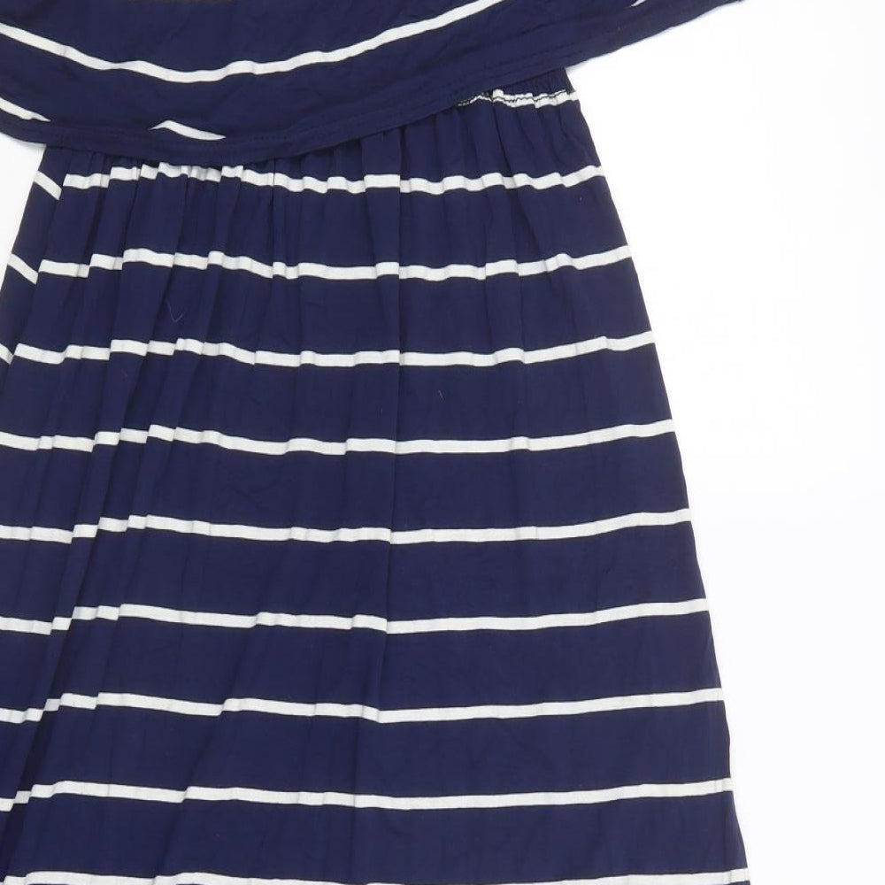 Marietta Womens Blue Striped A-Line Size S Off the Shoulder