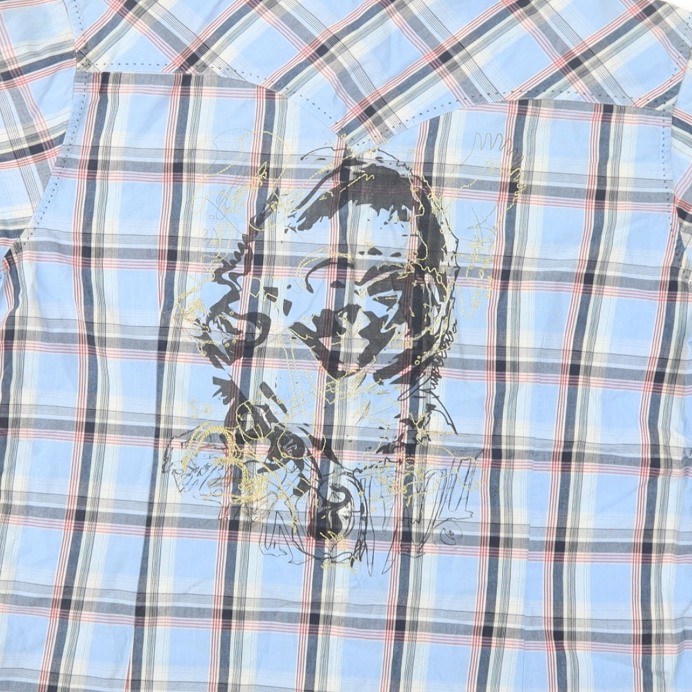 Mens UK Size L Burton Blue Button-Up Short Sleeve Casual Shirt