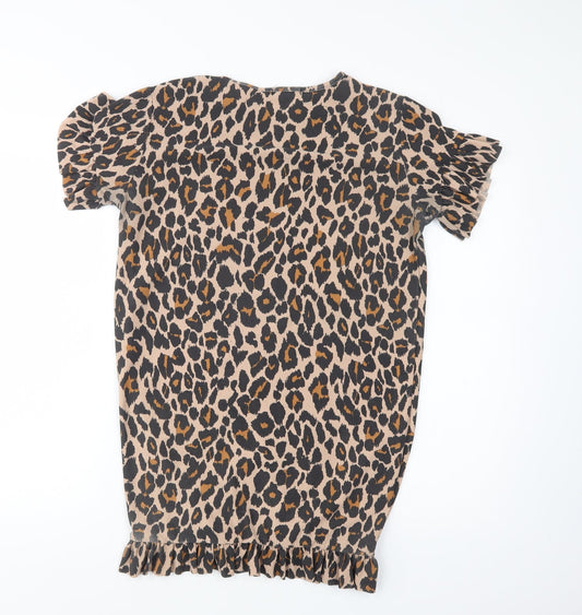 I Saw It First Womens Brown Animal Print Polyester T-Shirt Dress Size 6 Crew Neck