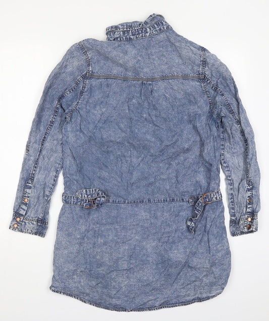 New Look Womens Blue Lyocell Shirt Dress Size 12 Collared Button