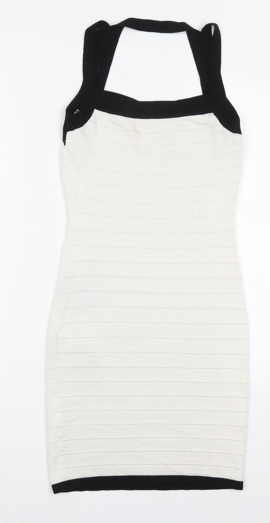 Boohoo Womens Black Cotton Bodycon Size 10 Square Neck Pullover - Black and White