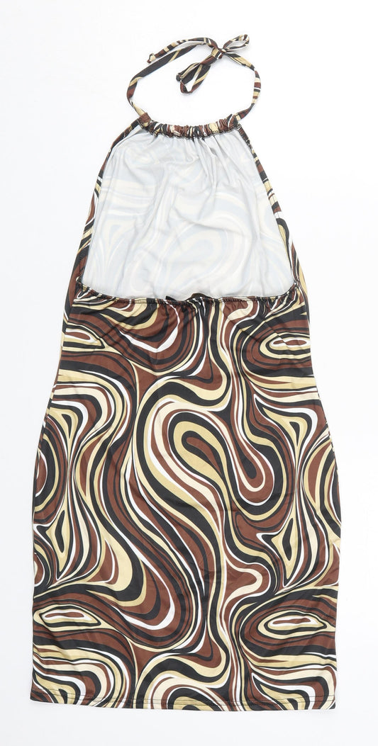 I SAW IT FIRST Womens Brown Geometric Polyester Mini Size 6 Halter Pullover - Abstract