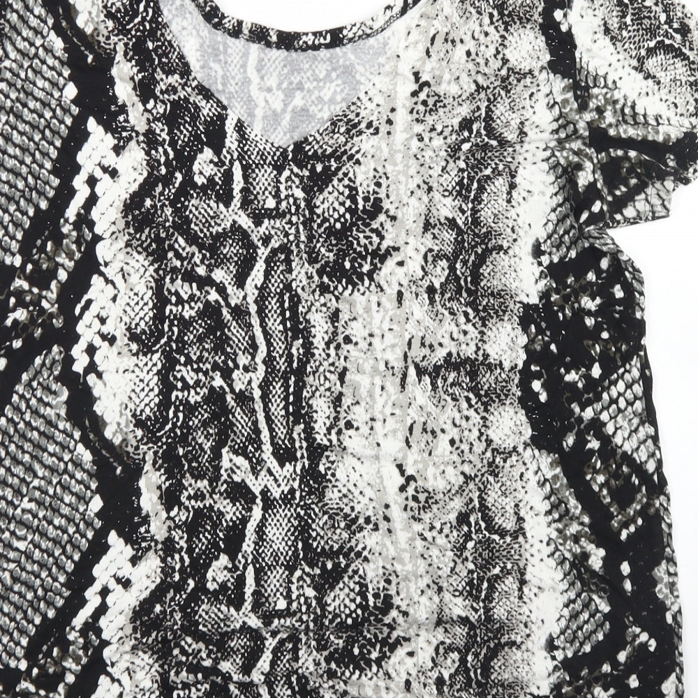 Real Woman Womens Black Animal Print Viscose Basic T-Shirt Size M Round Neck