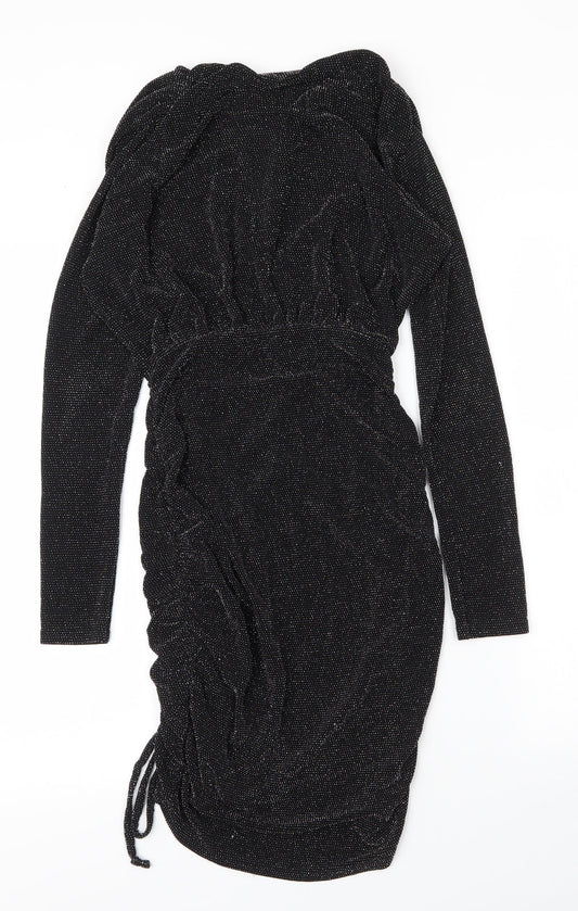 PRETTYLITTLETHING Womens Black Nylon Bodycon Size 8 V-Neck