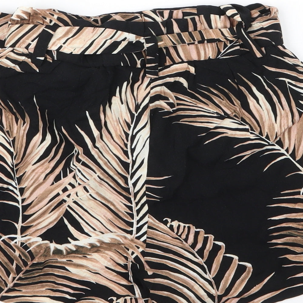 H&M Womens Beige Floral Viscose Paperbag Shorts Size 4 Regular Drawstring