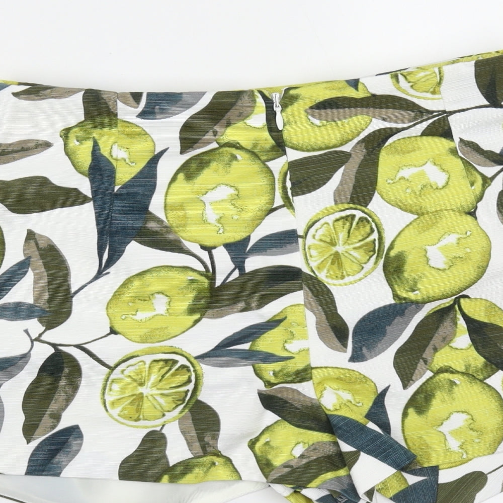 Topshop Womens White Polyester Hot Pants Shorts Size 8 Regular - Fruit print