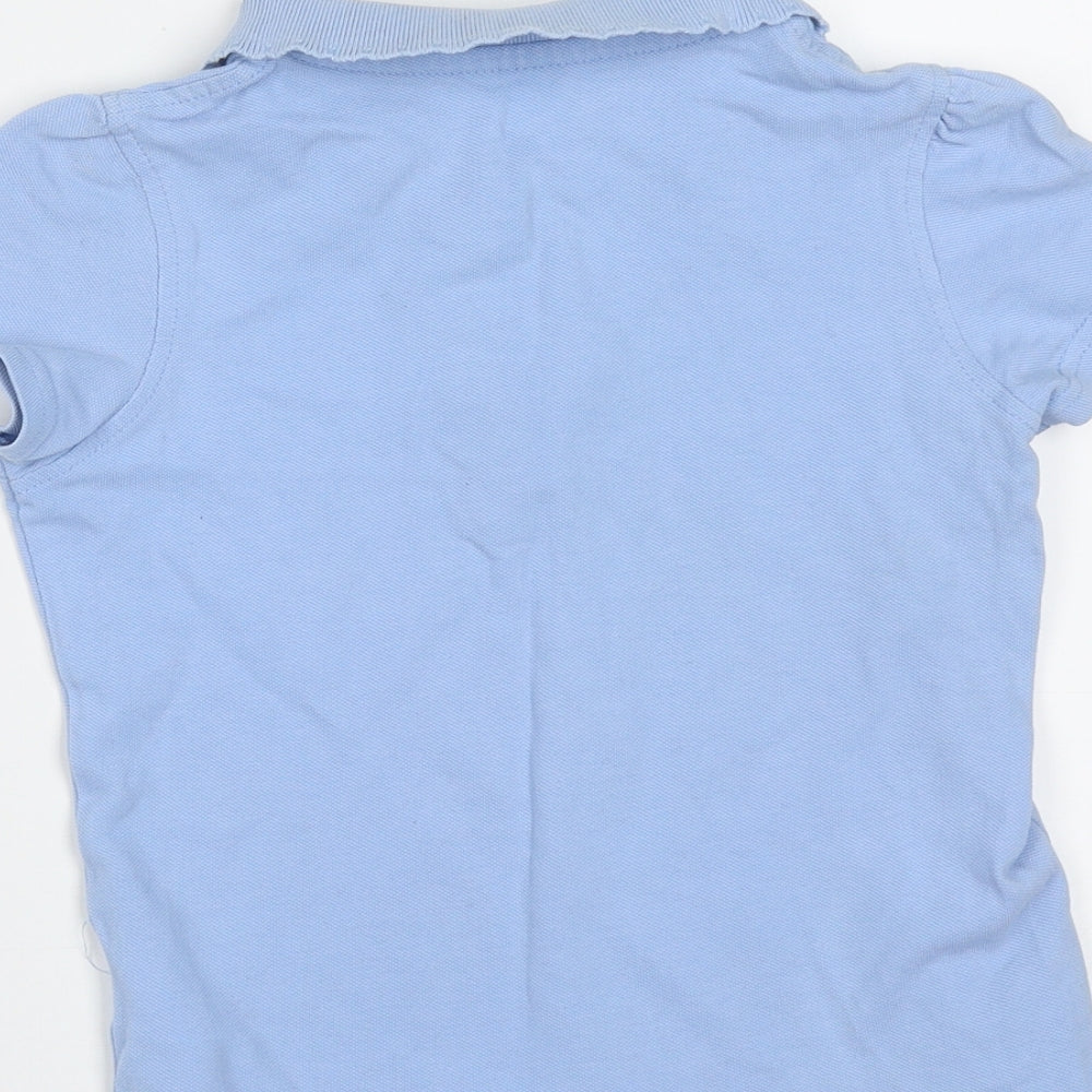 Brand and care label for George girls’ blue cotton basic polo, size 4-5, years collared