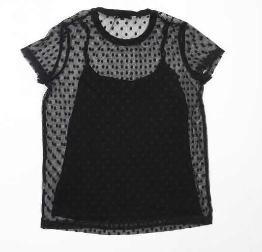 F&F Womens Black Polyester Basic Blouse Size 8 Round Neck