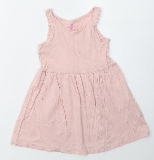 H&M Girls Pink Cotton A-Line Size 2-3 Years Scoop Neck Pullover