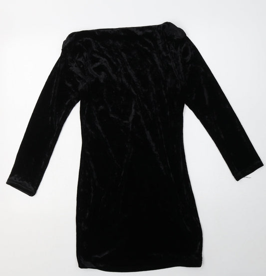 COTTON CLUB Womens Black Polyester Bodycon Size 8 Boat Neck Pullover