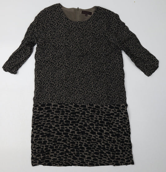 Additional front view of Great Plains women’s brown geometric polyester a-line, size M, crew neck zip
