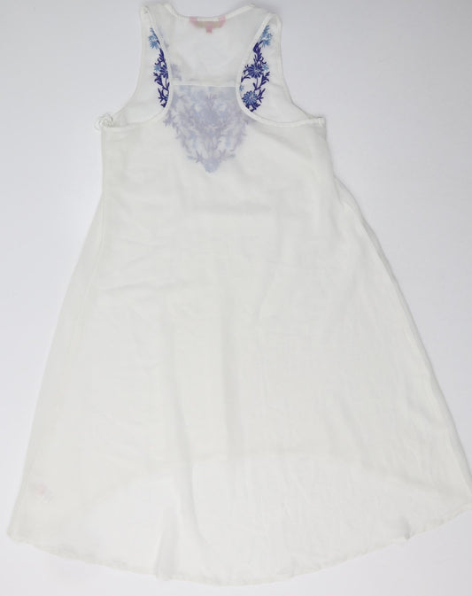 Peacocks Womens White Floral Polyester A-Line Size S Scoop Neck Pullover