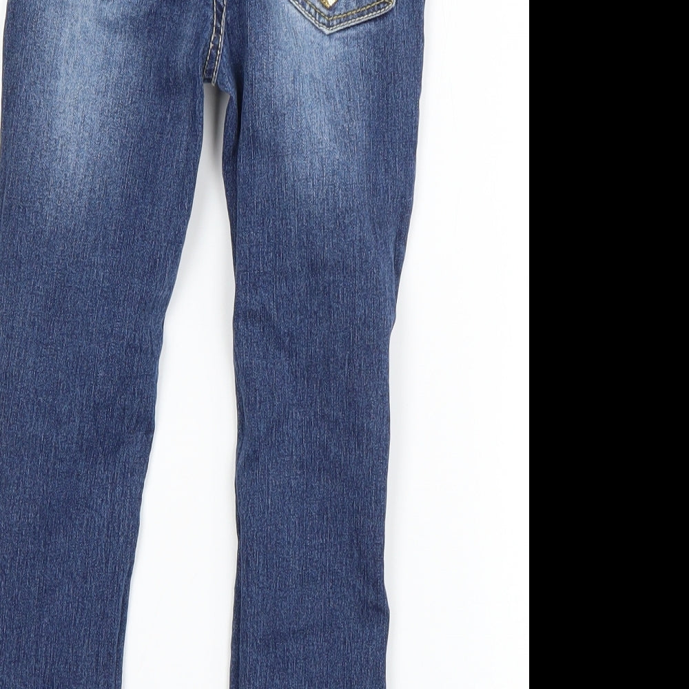 VIGOSS Girls Blue Cotton Straight Jeans Size 6 Years Regular Zip - Distressed