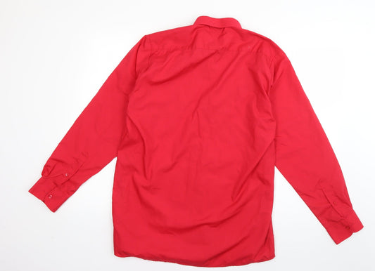 Mens UK Size 38 Banner Red Button-Up Long Sleeve Casual Shirt