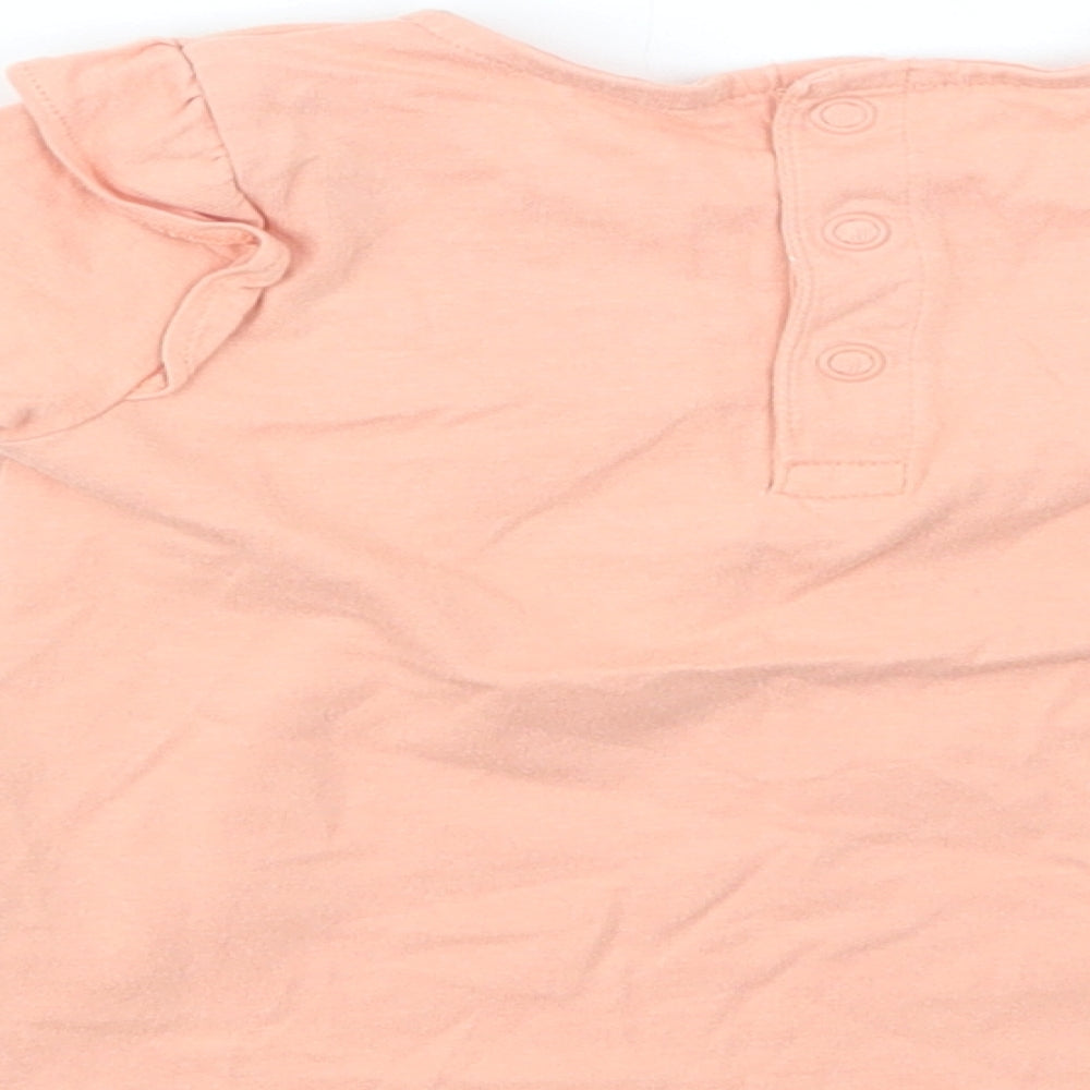 Brand and care label for Tu Baby Pink Cotton Basic Blouse, size 9-12, Months Crew Neck Snap