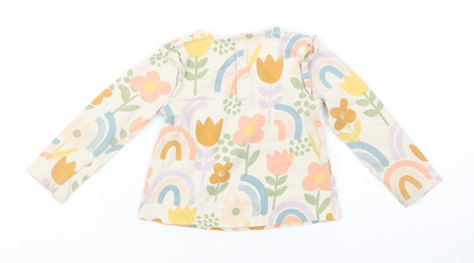 TU Baby Ivory Floral Cotton Basic Blouse Size 9-12 Months Crew Neck Snap