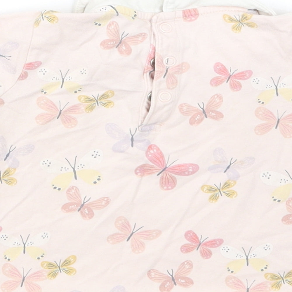 TU Baby Pink Floral Cotton Basic Blouse Size 9-12 Months Collared Snap - Butterfly Print