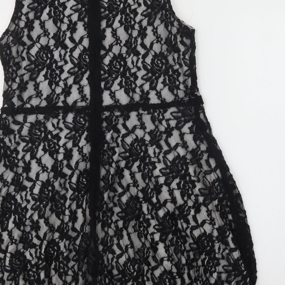 Jumpo Womens Black Floral Polyester A-Line Size 12 Round Neck Zip - Lace Overlay