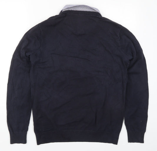 NEXT Mens Blue Collared Cotton Pullover Jumper Size M