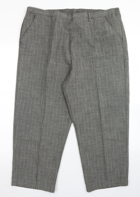 Additional front view of Bonmarché women’s grey plaid polyester dress pants trousers, size UK 18, 23-inch leg regular